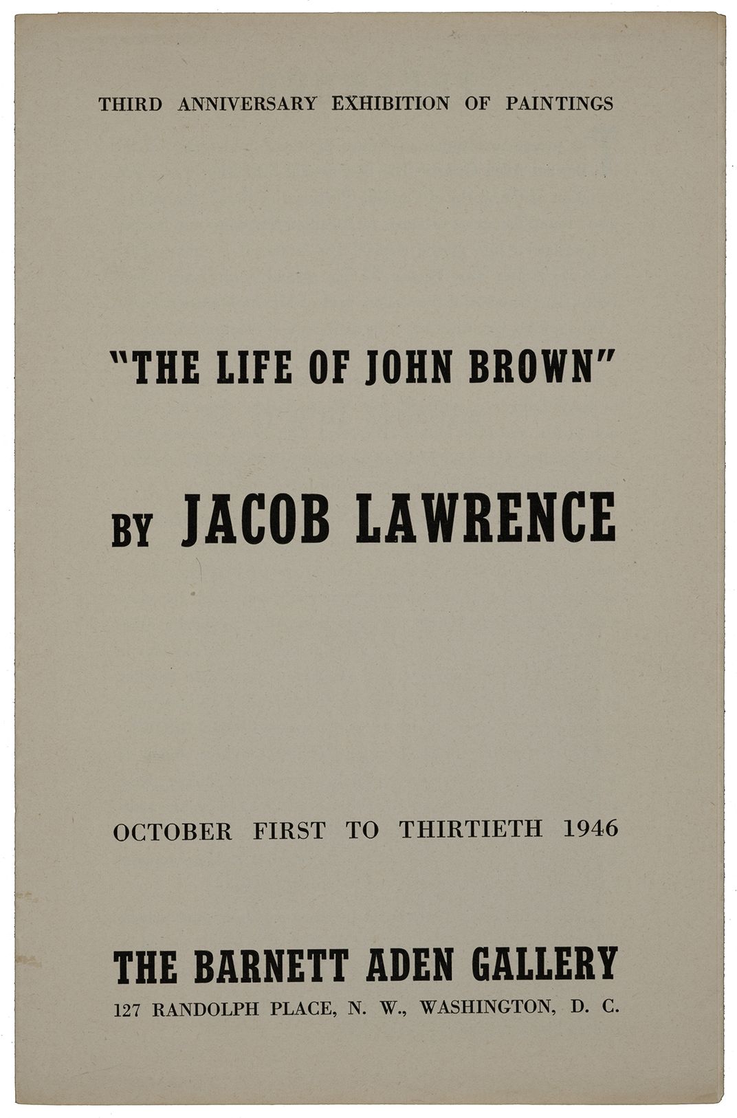 Exhibition catalog for "The Life of John Brown" by Jacob Lawrence