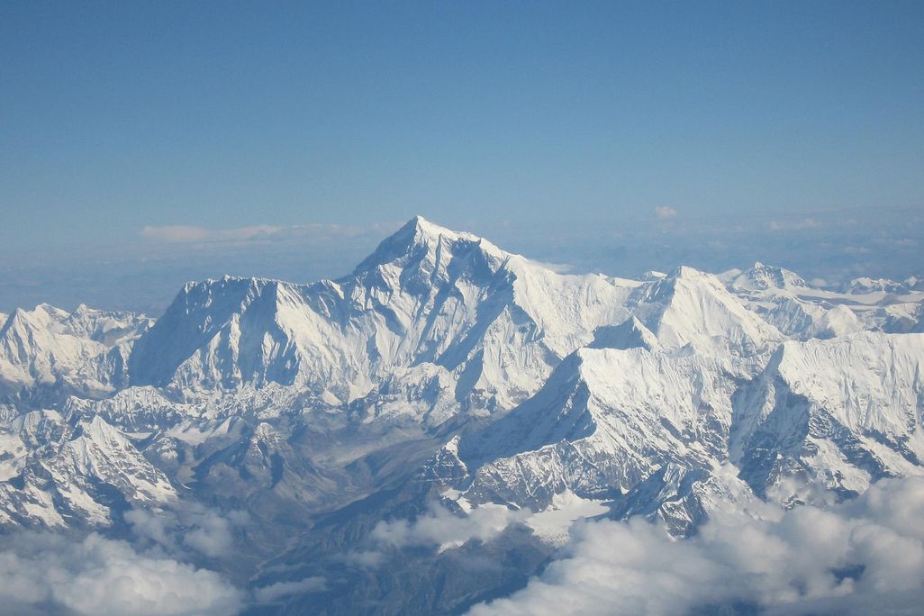 A photo of Mount Everest covered in snow, taken from an aircraft