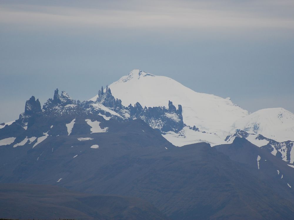 A view of the Aghileen Pinnacles & Pavlof Volcano from the Izembek National Wildlife Refuge.