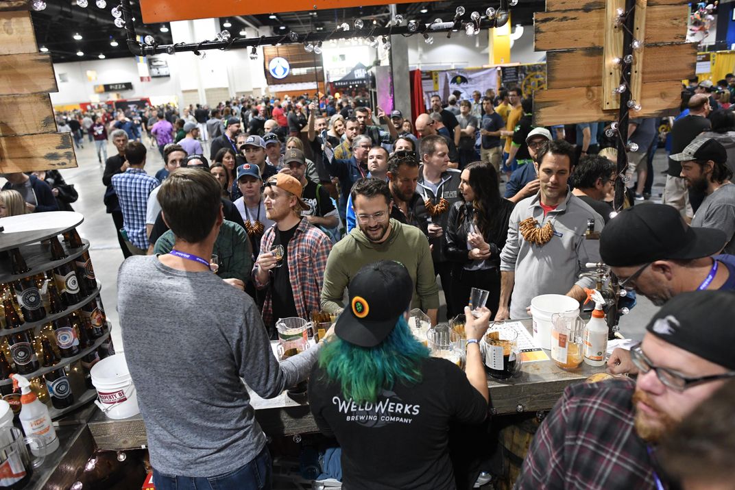 The 2019 Great American Beer Festival featured more than 4,000 varieties. Here revelers sample offerings from WeldWerks Brewing in Greeley, Colorado.