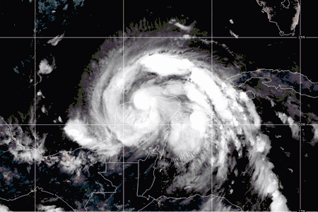 Satellite imagery of Tropical Storm Zeta as it passes over Mexico's Yucatan Peninsula. 