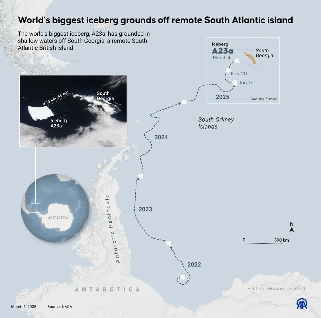An infographic showing the iceberg's journey
