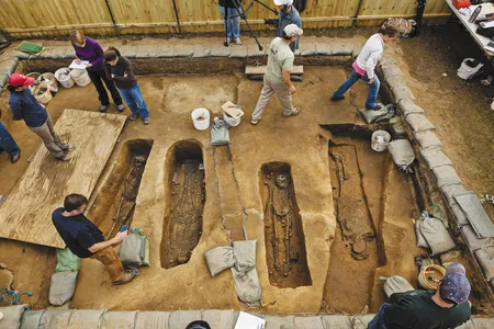 Scientists have for the first time identified the four people buried in Jamestown's first church. They are (from left) minister Robert Hunt, Sir Ferdinando Wainman, Captain Gabriel Archer and Captain William West.