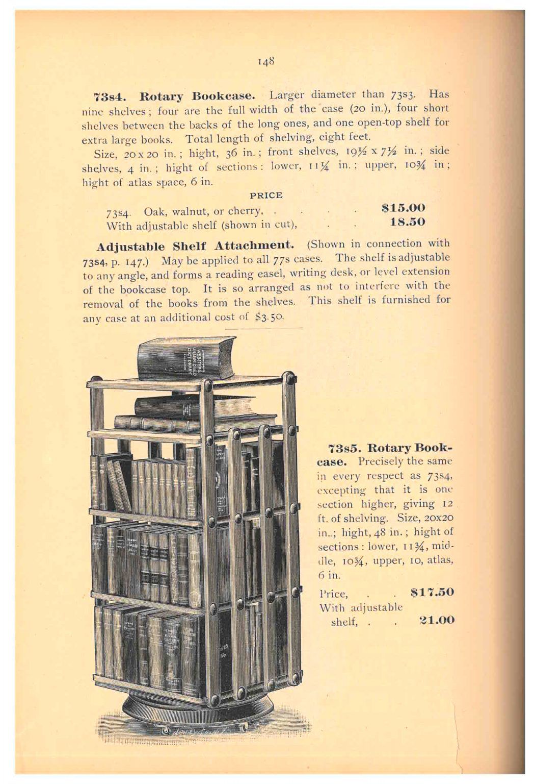 Trade catalog illustration of revolving book shelf