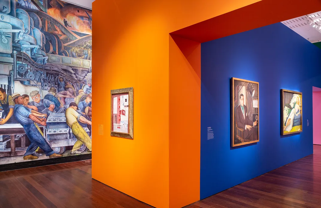 Bright colored walls in art gallery