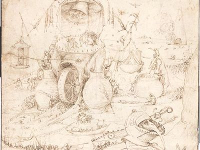 A hellish landscape drawing newly attributed to Hieronymus Bosch