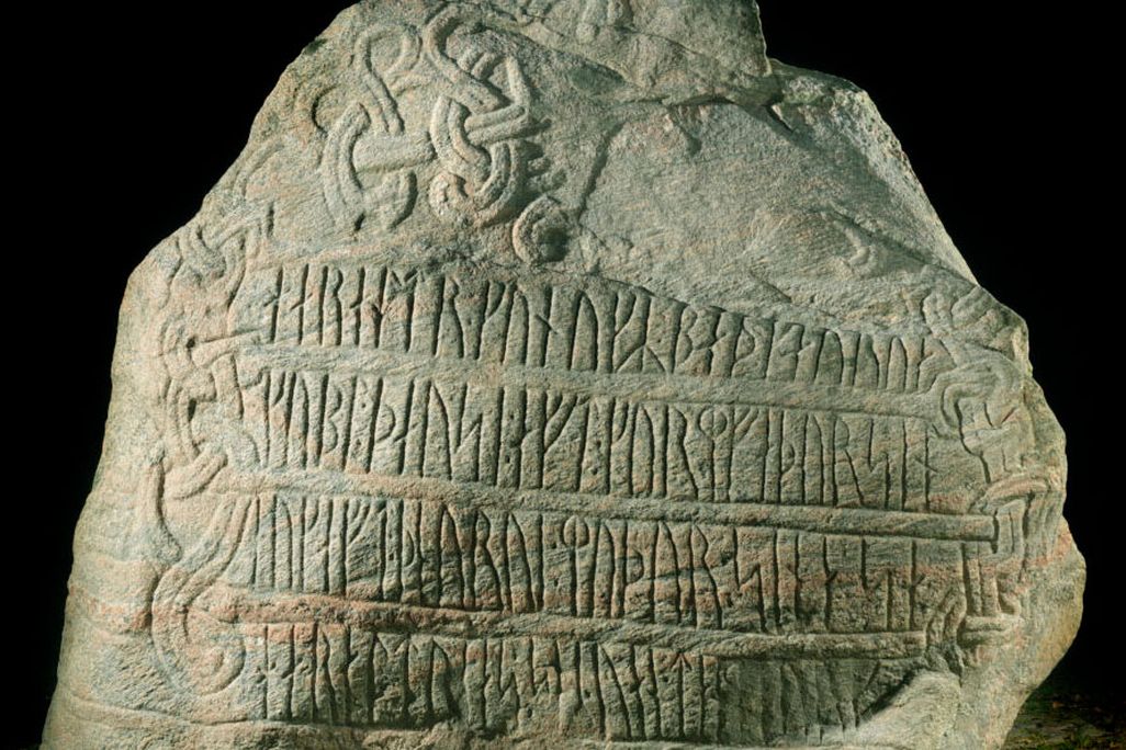 Jelling runestone with carvings