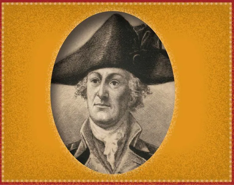 a black and white portrait drawing of a man wearing a tricorne hat