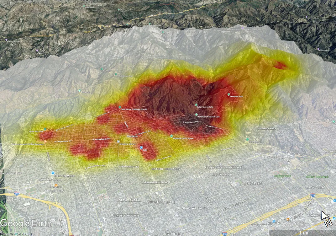 Map of Eaton Fire