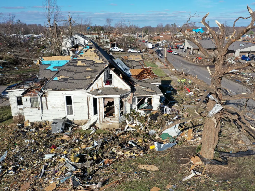 An image of the aftermath after a tornado ripped through Mayfield, Kentucky.