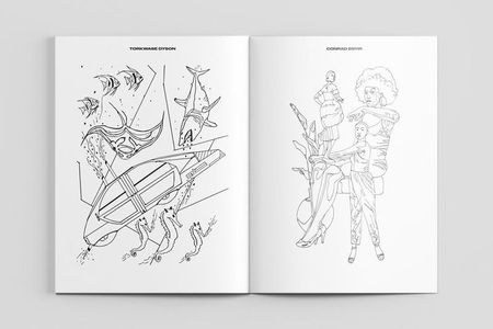 A two-page spread from the We All Rise coloring book