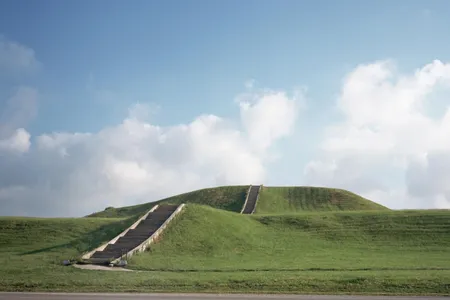 One of the more than 100 earthen mounds preserved at the Mounds State Historic Site