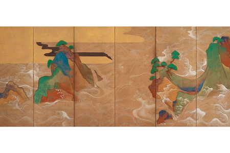 A pair of six-panel folding screens entitled Waves of Matsushima, Tawaraya Sōtatsu, early 1600s