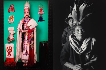 Left: Cara Romero, Wakeah, 2018, and right: Flor Garduño, Reina (Queen), 1989