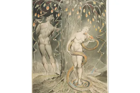 A William Blake illustration depicting the fall of Adam and Eve