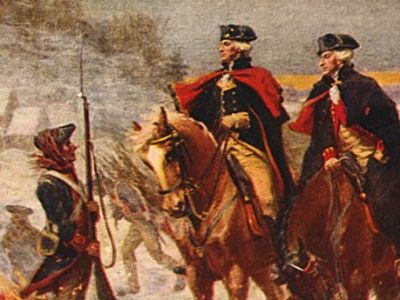 Against the British, both Washington and Lafayette (left and right, at Valley Forge in the winter of 1777-78) had to learn how to lead citizen-soldiers rather than mercenaries, motivating their men through affection and idealism rather than through fear.