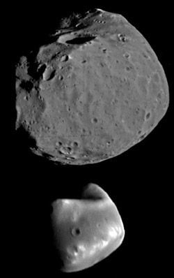 Phobos and Deimos, seen here together for comparison.