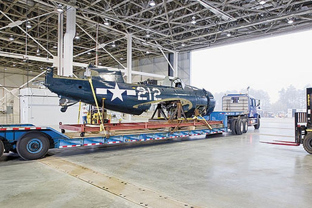 Last November the Curtiss SB2C 5 moved into its new digs at the Museum’s Steven F Udvar Hazy Center where it awaits restoration
