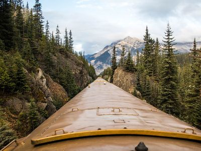 The Rocky Mountaineer traverses through the Canadian Rockies.