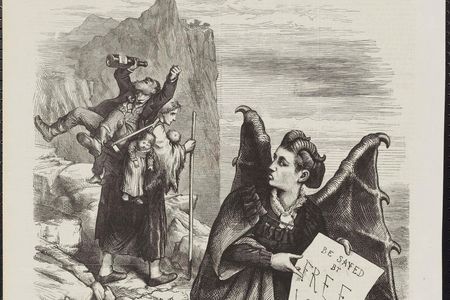 Political cartoonist Thomas Nash lampooned Victoria Woodhull as "Mrs. Satan" in this 1872 sketch featured in Harper's Weekly