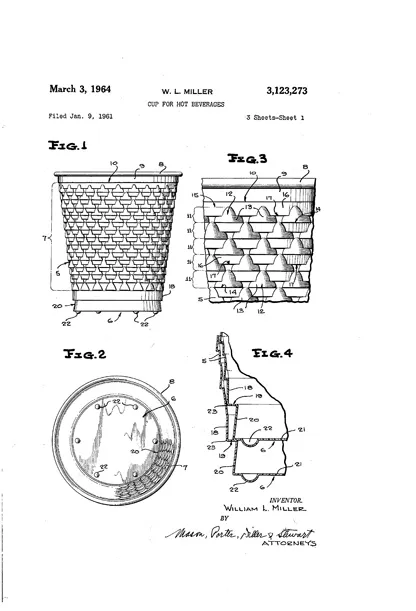 One of Sorensen’s predecessors filed a patent for this cup to hold hot beverages.