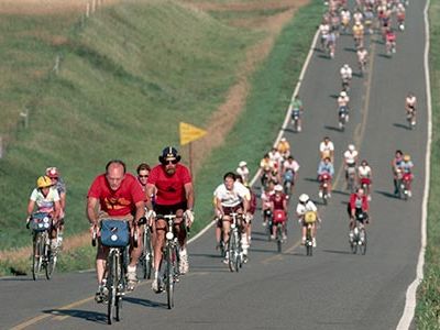 The first Great Six-Day Bicycle Ride Across Iowa was in 1973.  It was created by journalists and bike enthusiasts John Karras and Don Kaul.