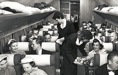 Inside a Douglas DC-6 passenger liner in the mid-1950s.