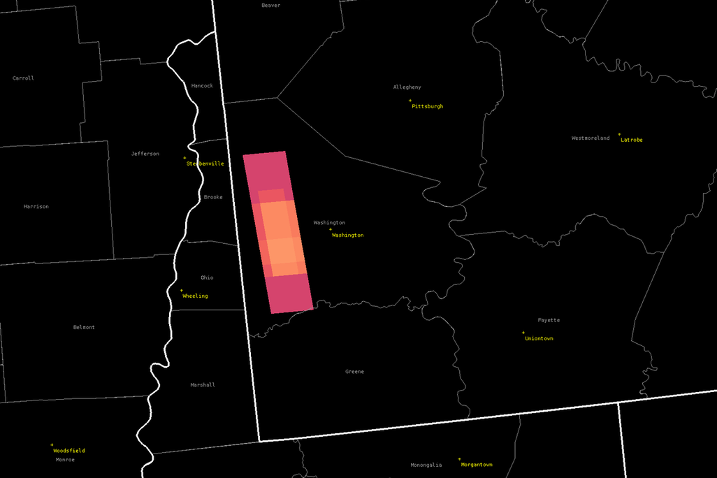 Illustration of area where blast was heard over southwestern Pennsylvania