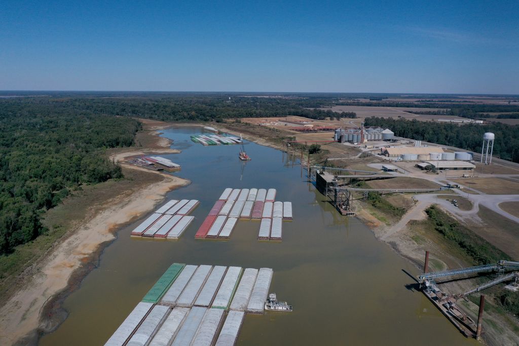 view from above of stranded barges