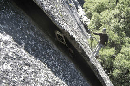 A crackmeter in action, measuring the gaps between a rock sheet and a rock wall