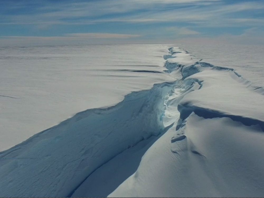 a deep crack in ice