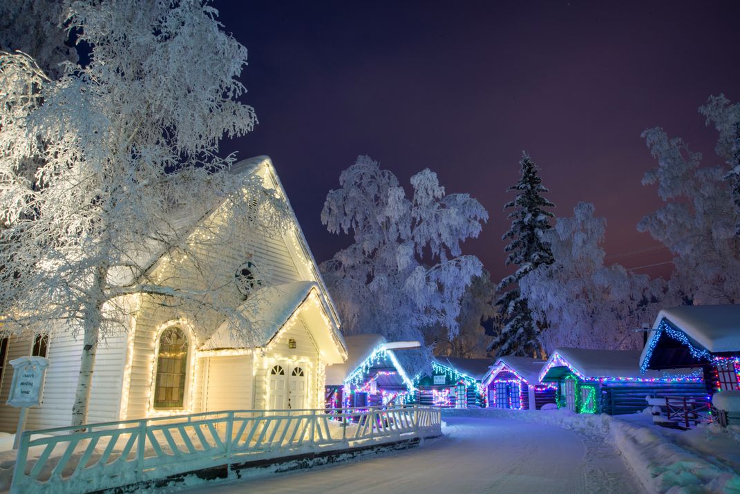 Winter in historic Pioneer Square, Fairbanks. Credit: Sherman Hogue/Explore Fairbanks