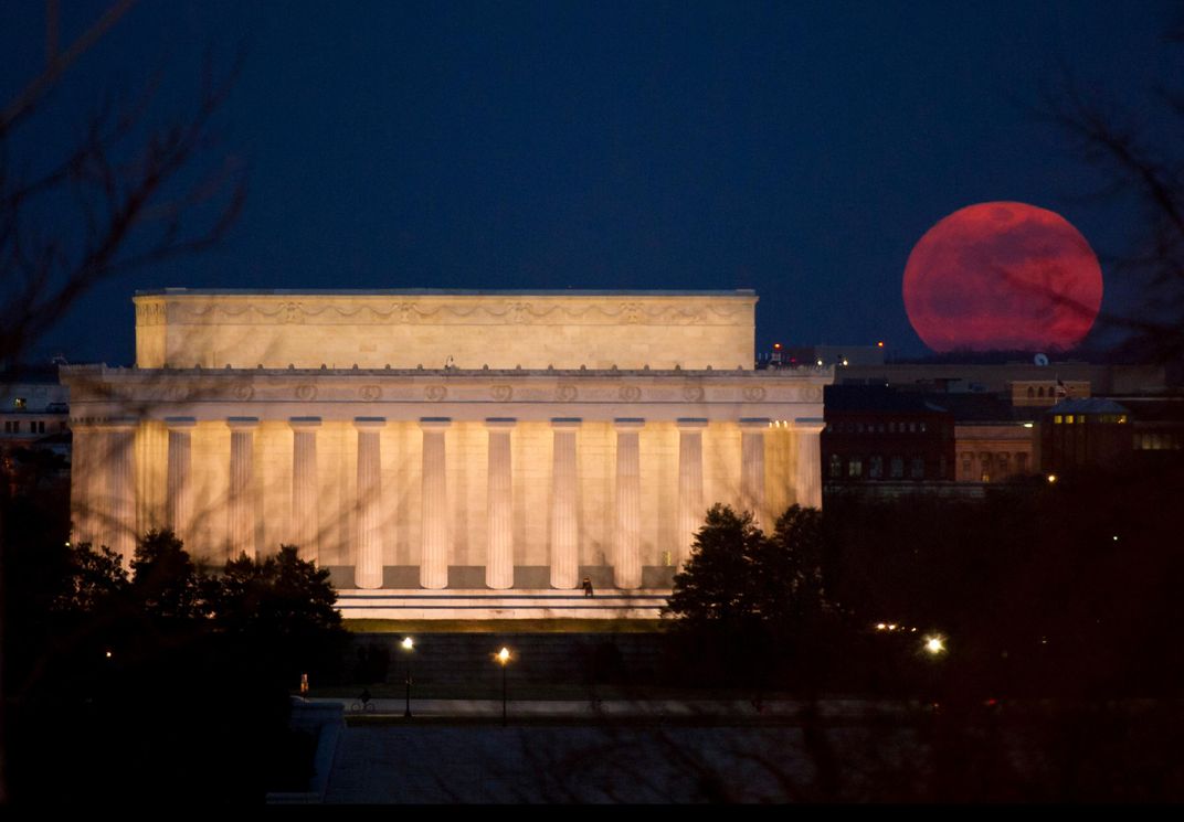 Lincoln Memorial and red moon