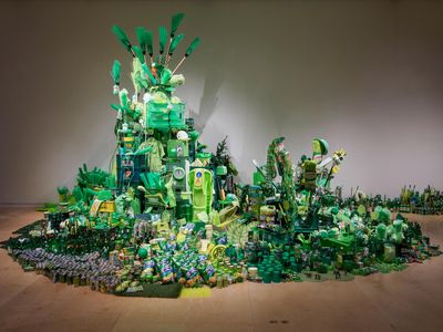 Super-Natural (2011/2016), Han Seok Hyun. Artist Han Seok Hyun sourced green materials from supermarkets in Boston and his home city of Seoul for this fanciful landscape.