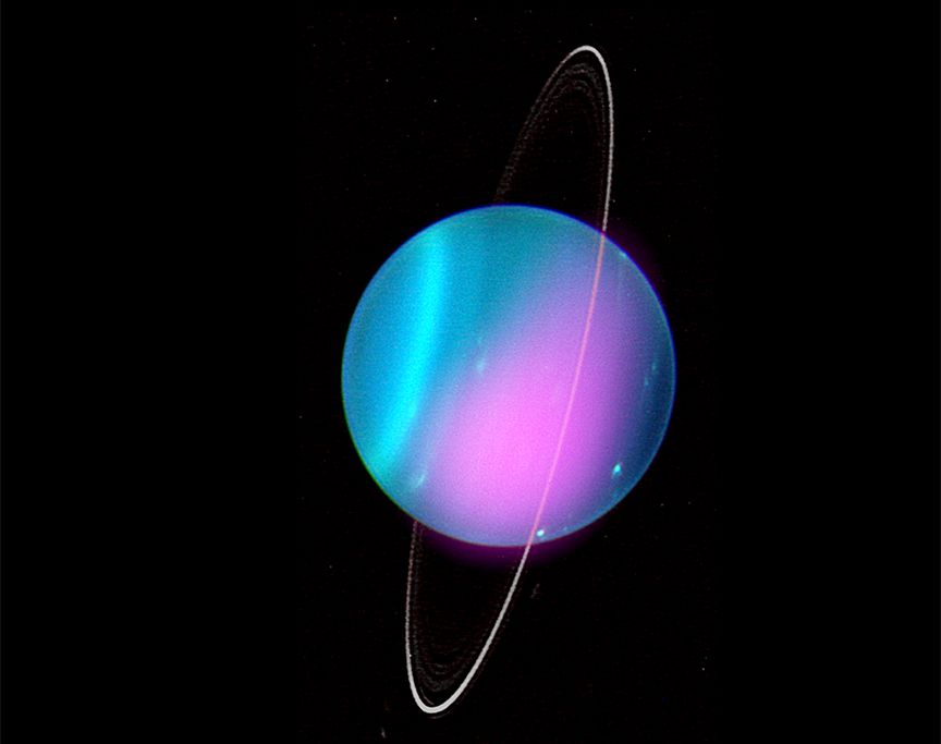 A photo of planet Uranus showing X-rays being emitted