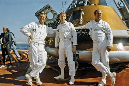 America’s first astronaut Alan Shepard (left) is all smiles during water egress training in 1970 with his Apollo 14 crewmates Stuart Roosa and Ed Mitchell (right). They would fly to the moon the following year.