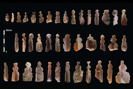 The violin-shaped artifacts lack signs of wear associated with use as tools or weapons.