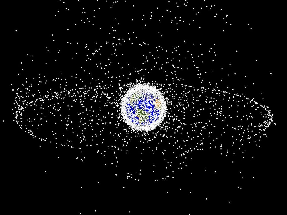 A computer-generated image representing space debris