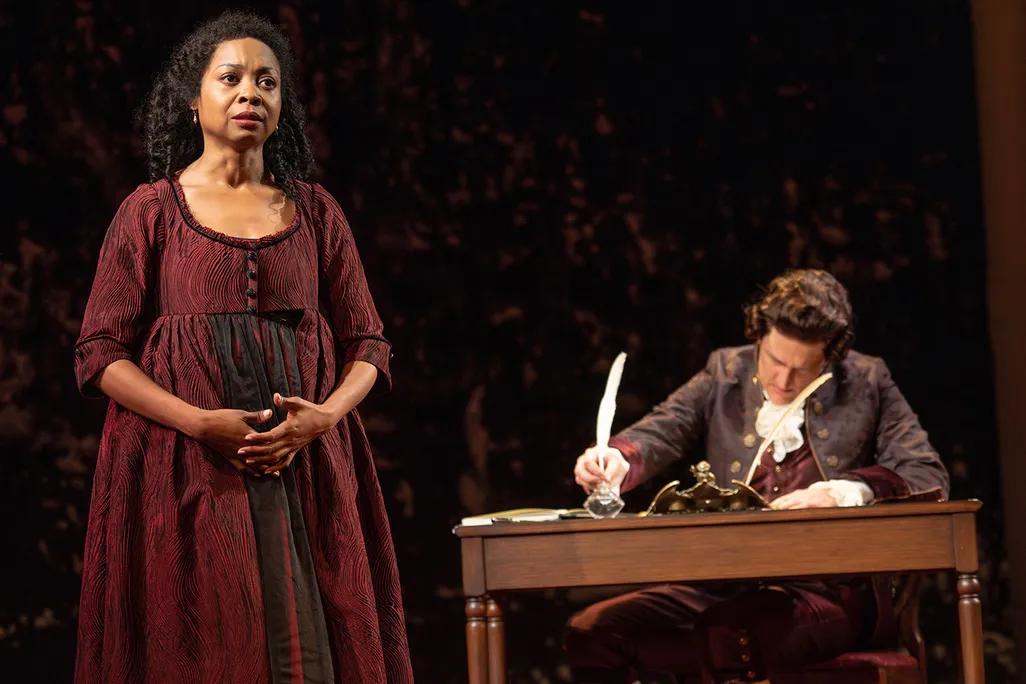 Sheria Irving and Gabriel Ebert in the New York premiere of Sally & Tom, written by Suzan-Lori Parks and directed by Steve H. Broadnax III, at the Public Theater