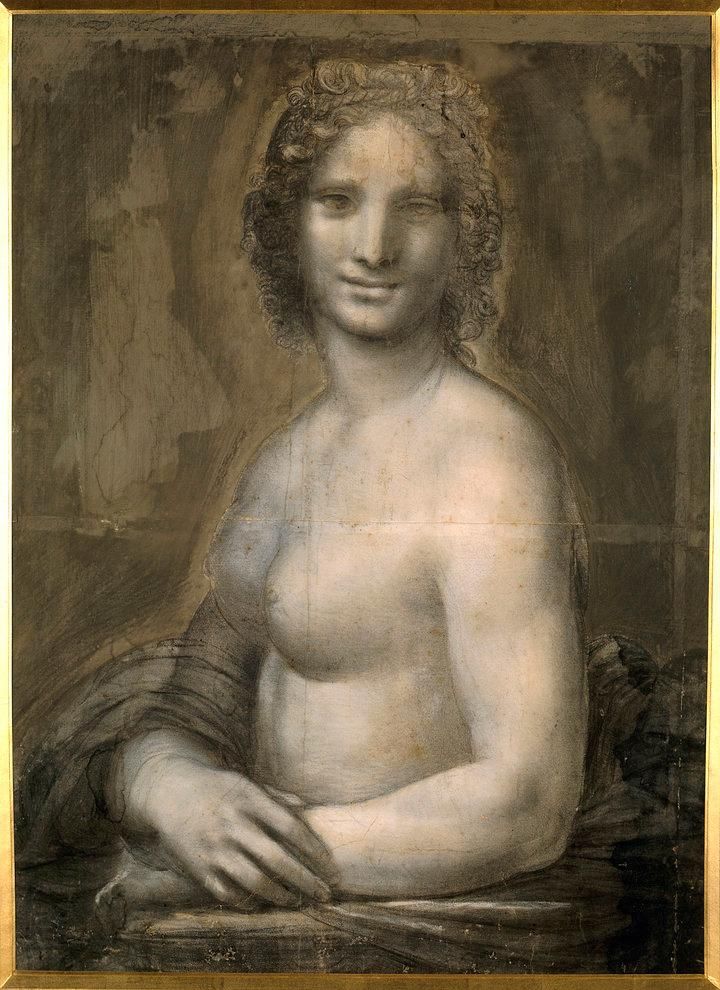 Charcoal preparatory drawing for a nude version of the Mona Lisa​​​​​​​