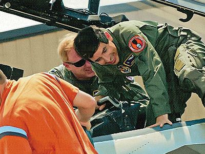 Mark Lewis shown here exiting an F-15.