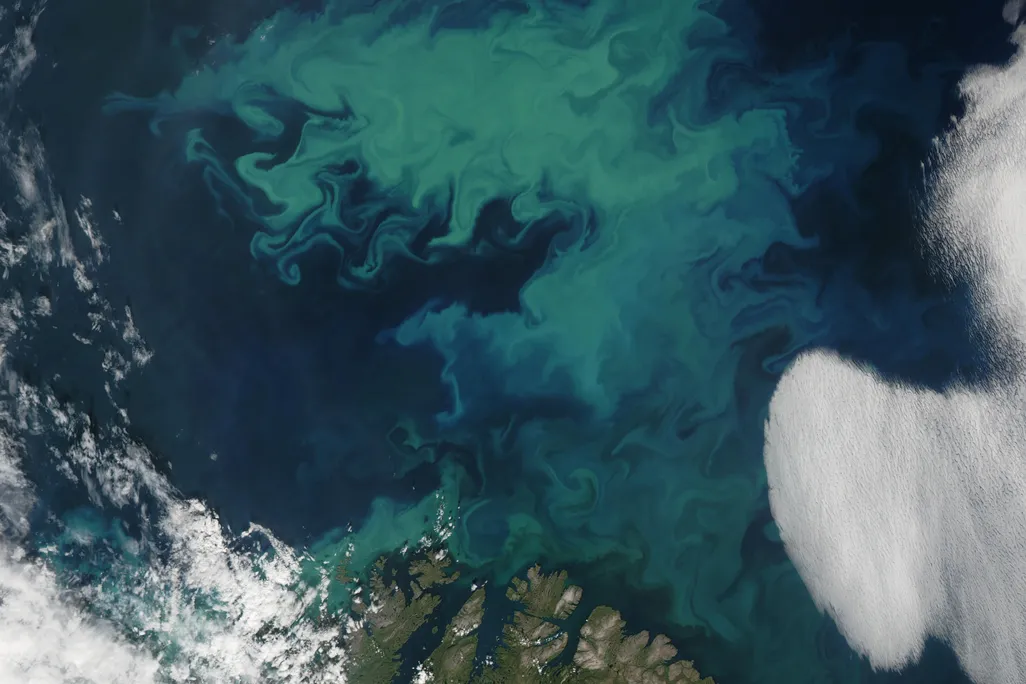 Satellite image over ocean north of Norway