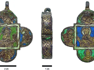 The 800-year-old pendant is made of copper and plated in gold.