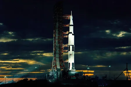Apollo 17's Saturn V launch vehicle sits atop pad 39-A at the Kennedy Space Center in Florida.