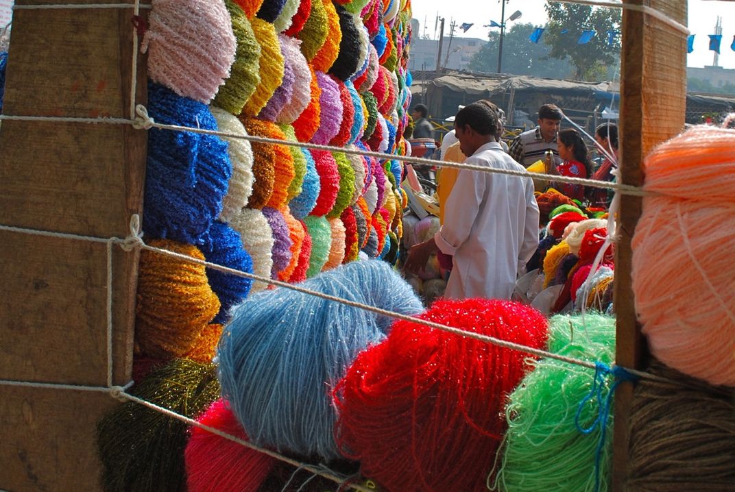 Yarn vendors are everywhere in Kanpur in November as women and men knit up hats, sweaters and