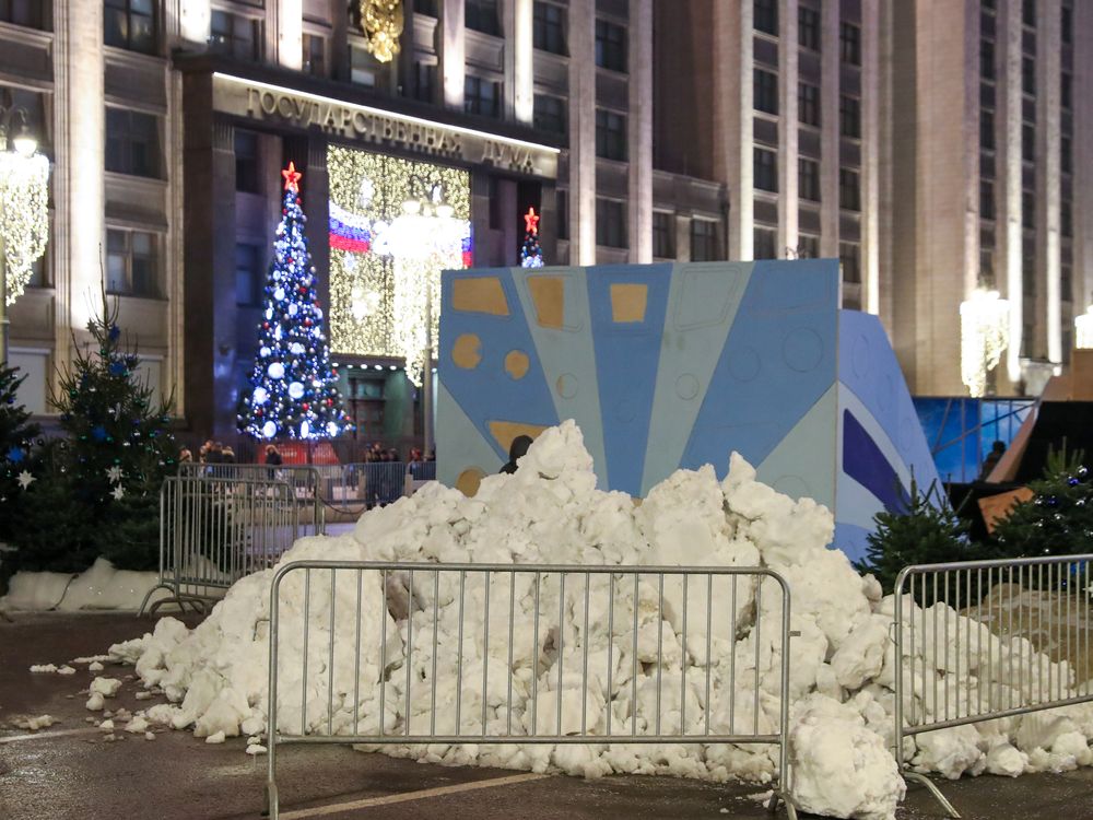 Pile of artificial snow in Moscow