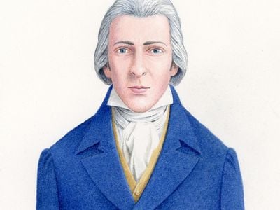 Mr. Darcy as depicted in a tailored blue Regency-styled suit.