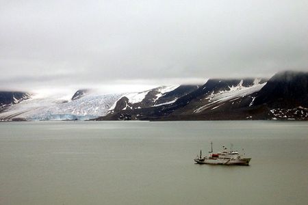 The Professor Molchanov sails off the coast of Svalbard.
