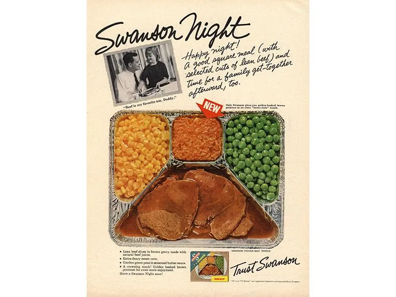A vintage Swanson TV dinner advertisement 