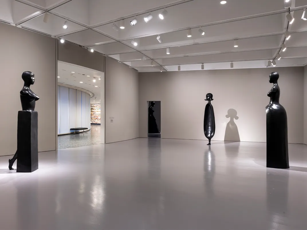Installation view of Simone Leigh’s three new sculptures, Vessel, Bisi, and Herm (2023)